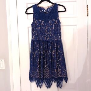 Love Fire mid length blue lace dress. Size M
